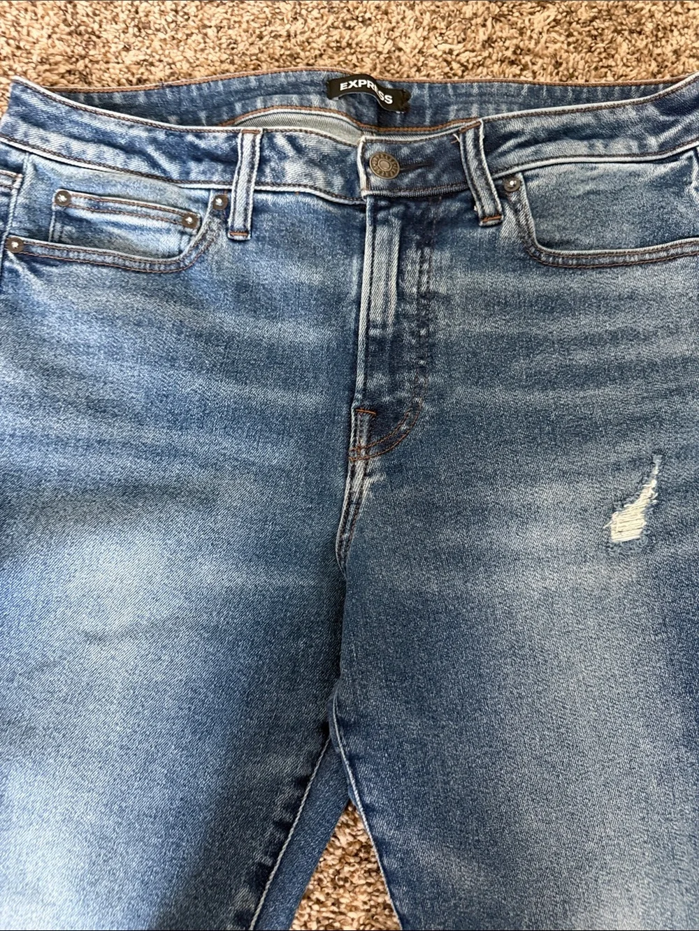 Express Light Blue Distressed Mid-Rise Jeans